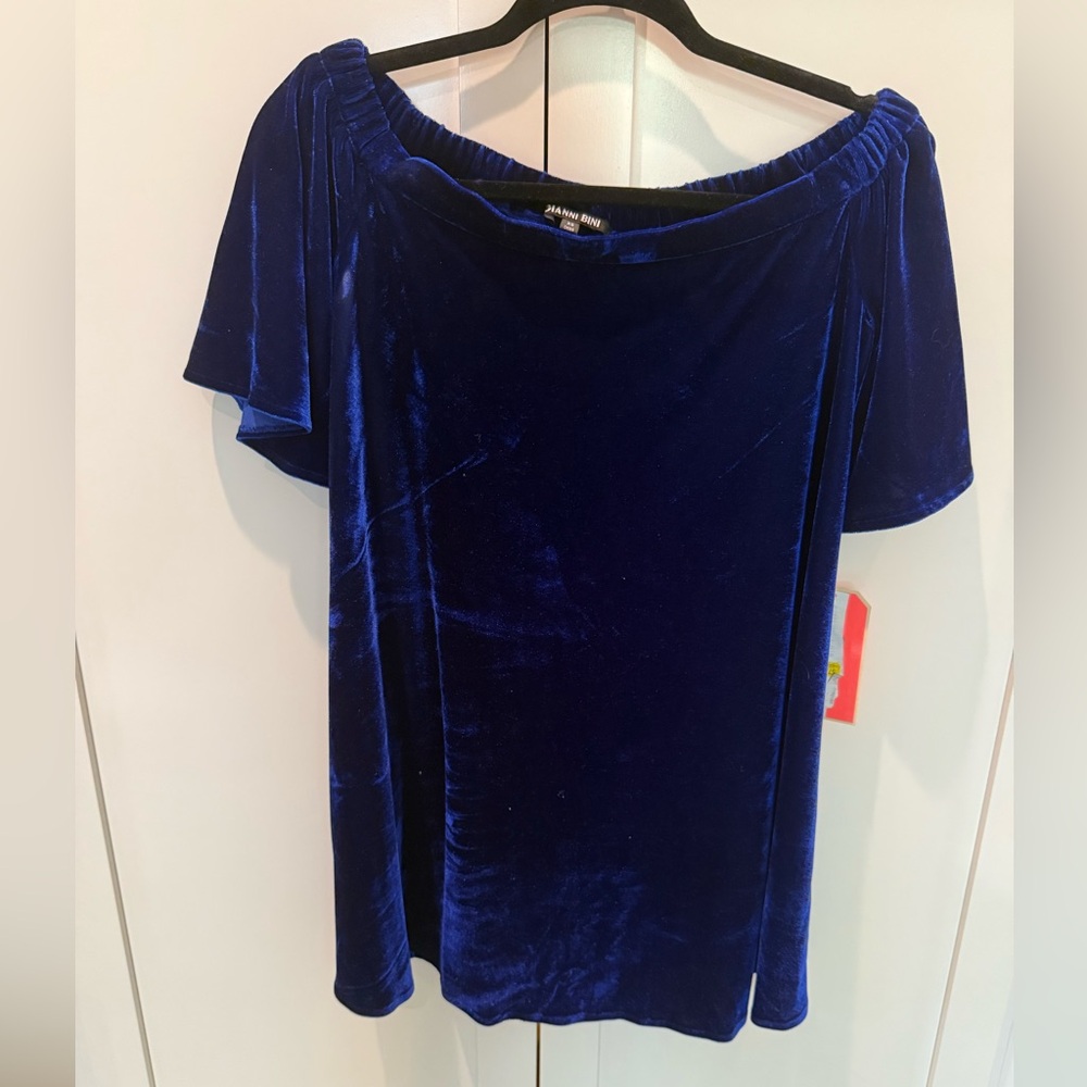 Gianni Bini Royal Blue Velvet Off-Shoulder Blouse